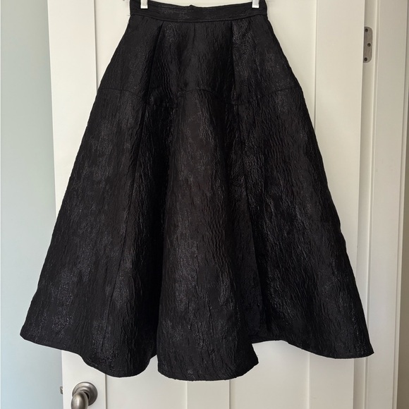H&M Black Jacquard A-Line Midi Skirt Textured Full Elegant Evening Wear Sz 2 - Picture 7 of 12